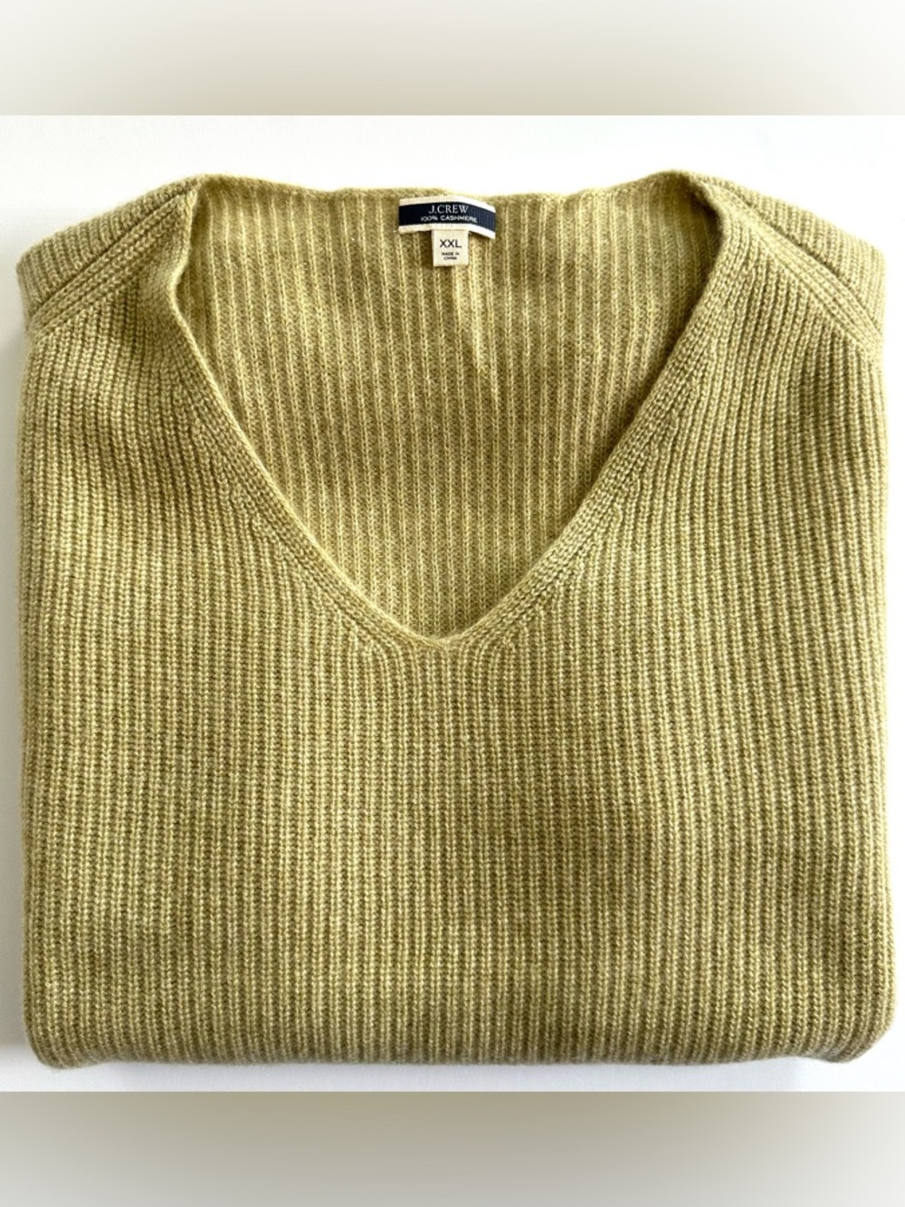 J.Crew Ribbed Cashmere Oversized V-neck Sweater Heather Dried Bamboo |XXL| EUC